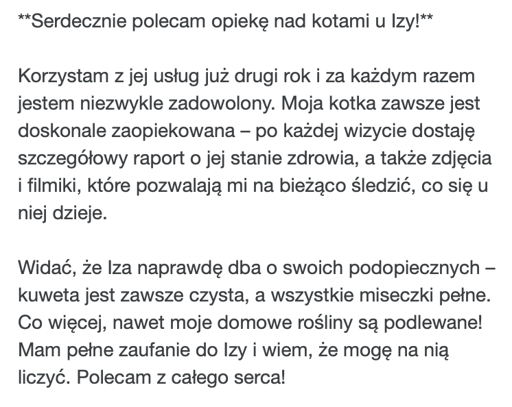 Opinia o długoterminowej opiece nad kotem – raporty, zdjęcia, idealna czystość, PsychoKocio Kraków