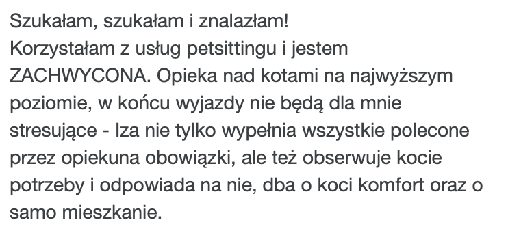 Zachwyt nad usługą catsittingu – opieka nad kotami na najwyższym poziomie