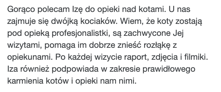 Rekomendacja usług PsychoKocio – opieka nad dwójką kotów, raporty, porady dietetyczne