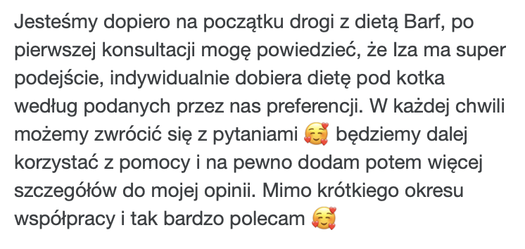 Opinia klientki o diecie BARF – indywidualna konsultacja dietetyczna dla kota z PsychoKocio