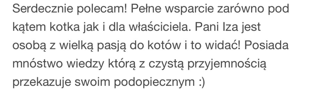 Opinia klientki prowadzonej online przez kocią behawiorystkę Izabelę Stańczyk.